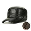 Men's Genuine Leather Flat Top Baseball Cap for Autumn and Winter Outdoor Top-Grain Cowhide Hat