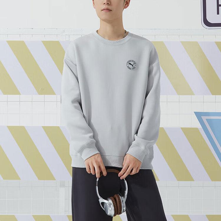 Puma Solid Color Logo Running Fitness Training Pullover Long Sleeve Sweatshirt Unisex Sweatshirt Light-Gray 627878-09