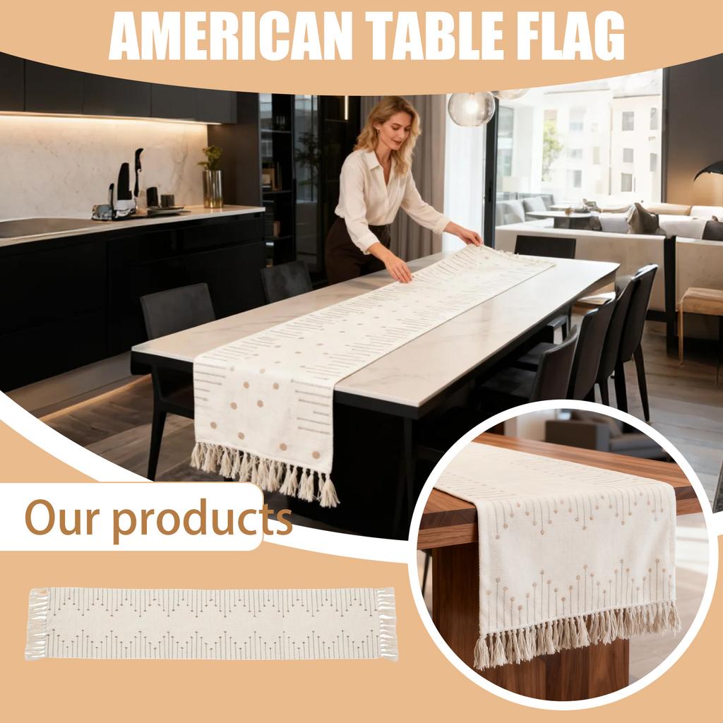 American Table Runner Polyester Cotton Jacquardcut Flower Knotted Tassel Long Tablecloth Table Decoration Cloth Cover Table Runner