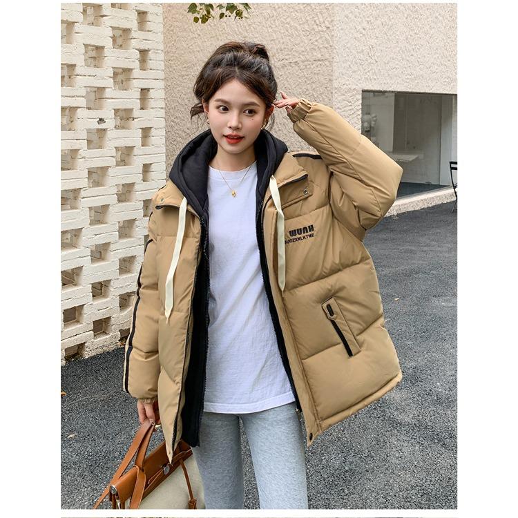 Утолщенная зимняя куртка для женщин с контрастными цветами, хлопковое пальто в корейском стиле, короткая секция, имитация двухкомпонентного пуховика
