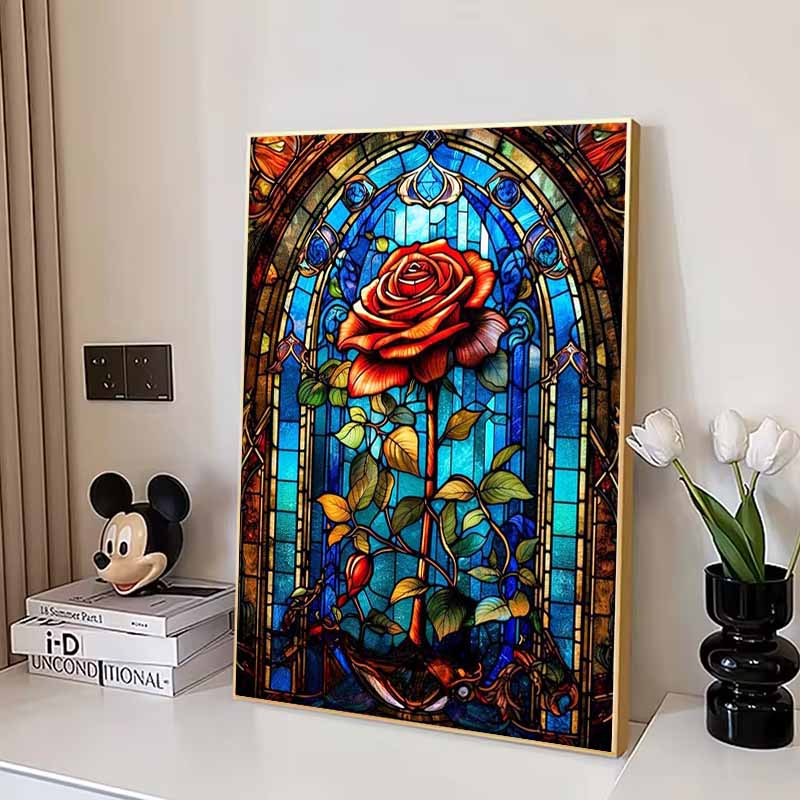 Disney 5D DIY Diamond Painting Decorations Rose Themed Stained Window Art Illustrations Diamond Embroidery and Rhinestone Cross Stitch Sets Handmade
