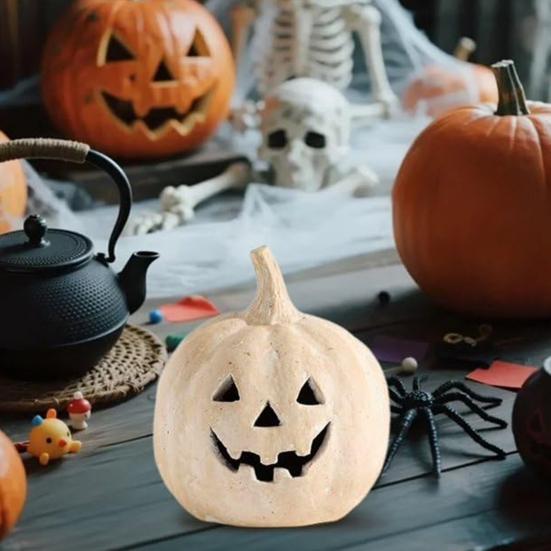 Pumpkin Halloween Decoration Hand-Carved Classic Jack Lantern Fall Decor Farmhouse Table Porch Indoor Ornament