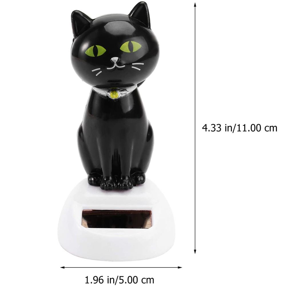 Black Eco Friendly Ornament Solar Toy Doll Dancing Cat Figure Shaking Head Cat Bobble Head Doll