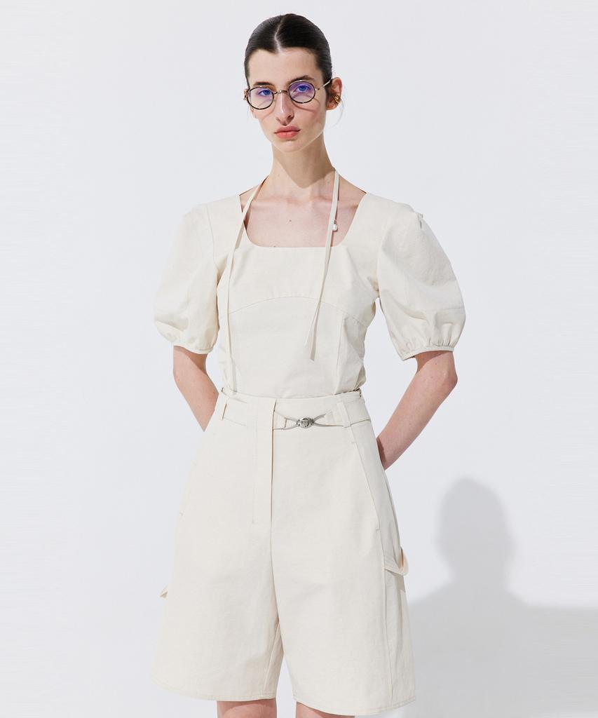 WNDERKAMMER Belted Cotton Bermuda Pants_Cream