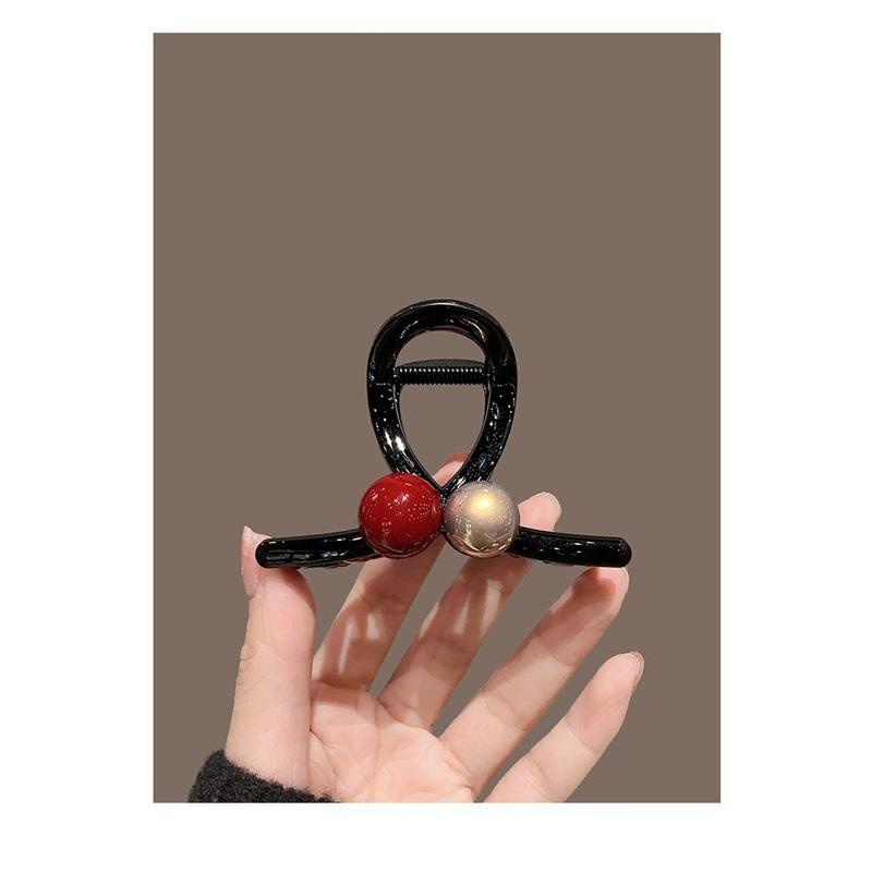 Atmospheric Cherry Red Ball Medium Hair Claw Women Elegant Half Grab Shark Clip Back Head Temperament Hair Accessories