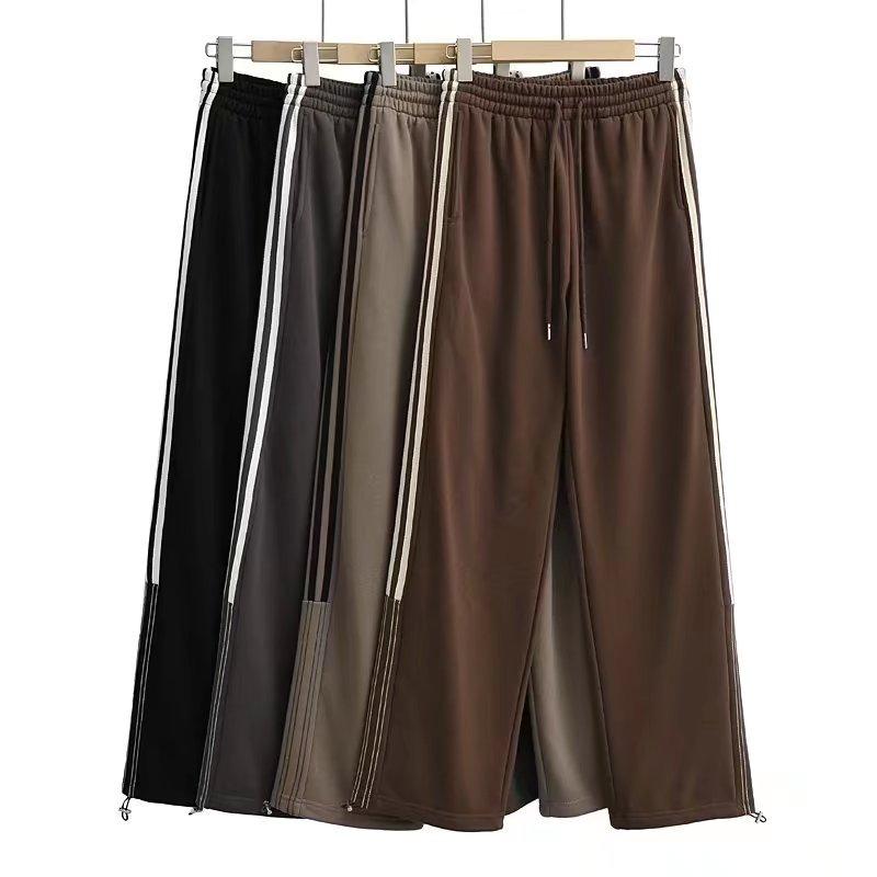 2025 Early Autumn Women'S Contrasting Color Patchwork Loose Sports Pants, Loose Side Splicing Elastic Waist Casual Pants