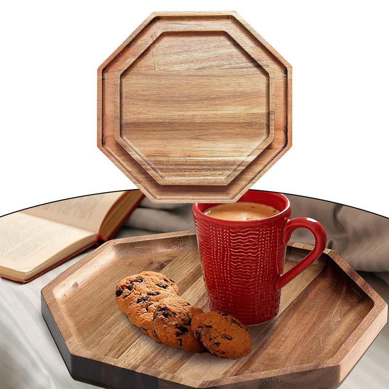 Подносы из акации, сервировочные тарелки, восьмиугольный сервировочный поднос, разделочная доска для фруктового салата, сырная тарелка, подставка для тарелок