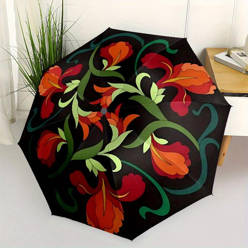 1pc Floral Mandalan Automatic Folding Umbrella, Portable & Foldable Design with 8 Ribs, Casual Outdoor Accessory yy250729071