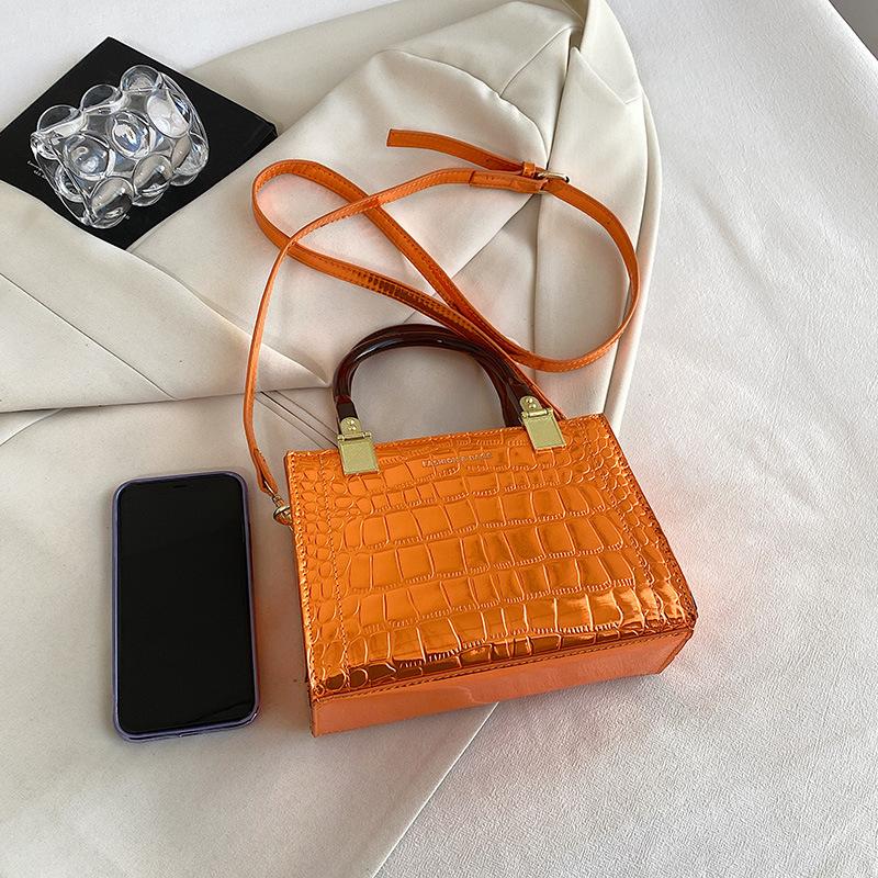 Small Square Polished Leather Women's Bag Stone Shoulder Bag Crossbody for Night Party Feminine Fashion New