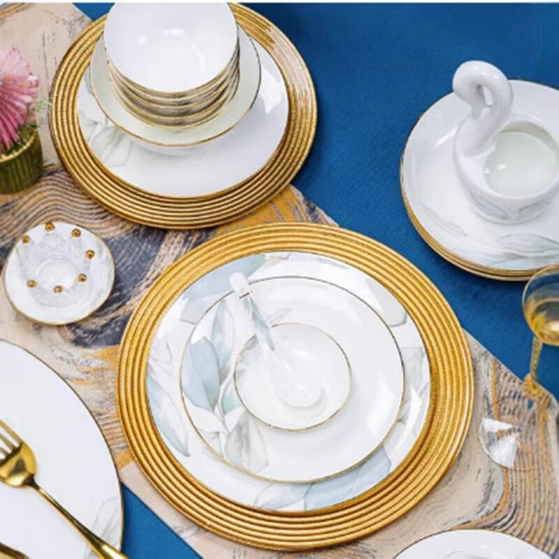 Zeyi Ceramics 'Spring's Intent' Gold Rim 56-Piece Dinnerware Set