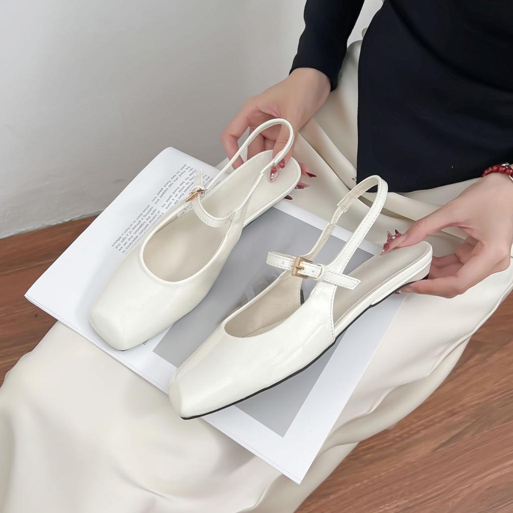 2025 Spring New Empty Bag Head Sandals Women's Grape Mother French Square Head Single Shoes Women's Low Heel Comfortable Women's Shoes