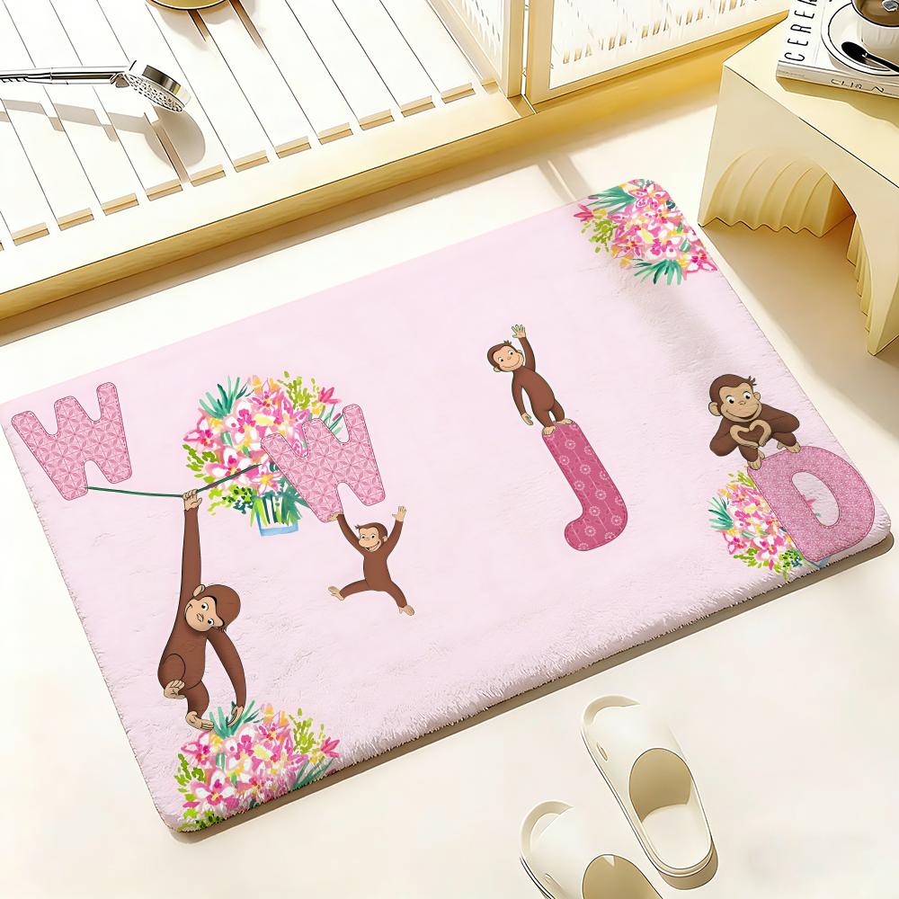 MONKEY CARTOON C-Curious GeorgeS Floor Mat Bedroom Living Room Flannel Door Mat Non-Slip Home Decor
