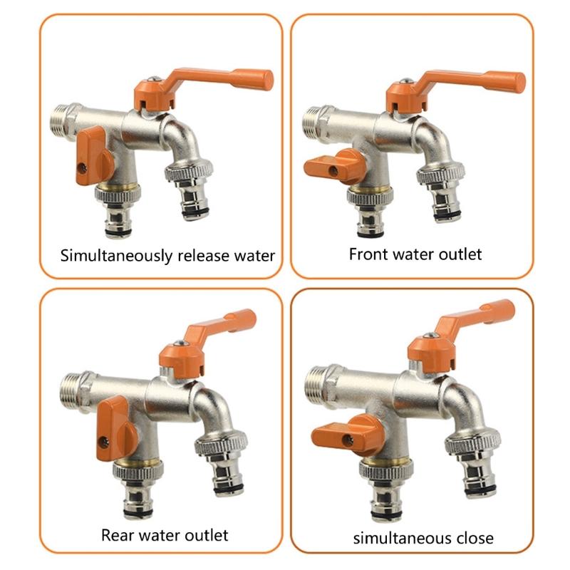 Garden Double Outlet Tap 1/2inch & 3/4inch Valves Double Water Tap Hose Connection Roller Sealing Tape Double Connection