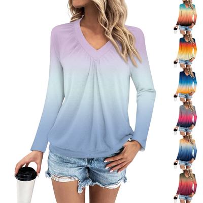 Женская мода V-образный вырез с открытыми плечами плиссированная повседневная с длинным рукавом