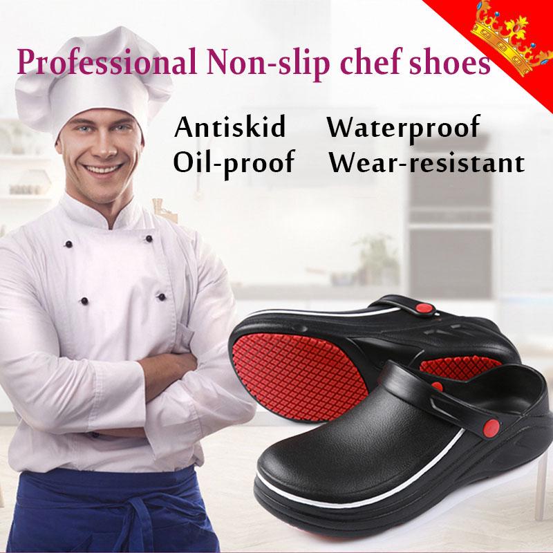 Black EVA Non-slip Waterproof Oil-proof Kitchen Chef Cook Shoes Hotel Slippers Work Sandals Shoes