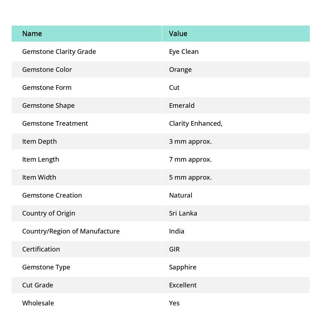 Natural Orange Sapphire Emerald Cut 2.4 Ct 7x5 mm Certified Quality Stone Lot nsc-264