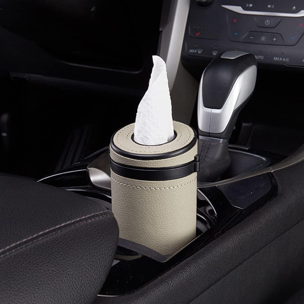 Car Tissue Tube, Cylinder Tissue Box Diameter 2.75'' PU Leather Round Tissues Container For Car Cup Holder, Up To 30 Count Tissue