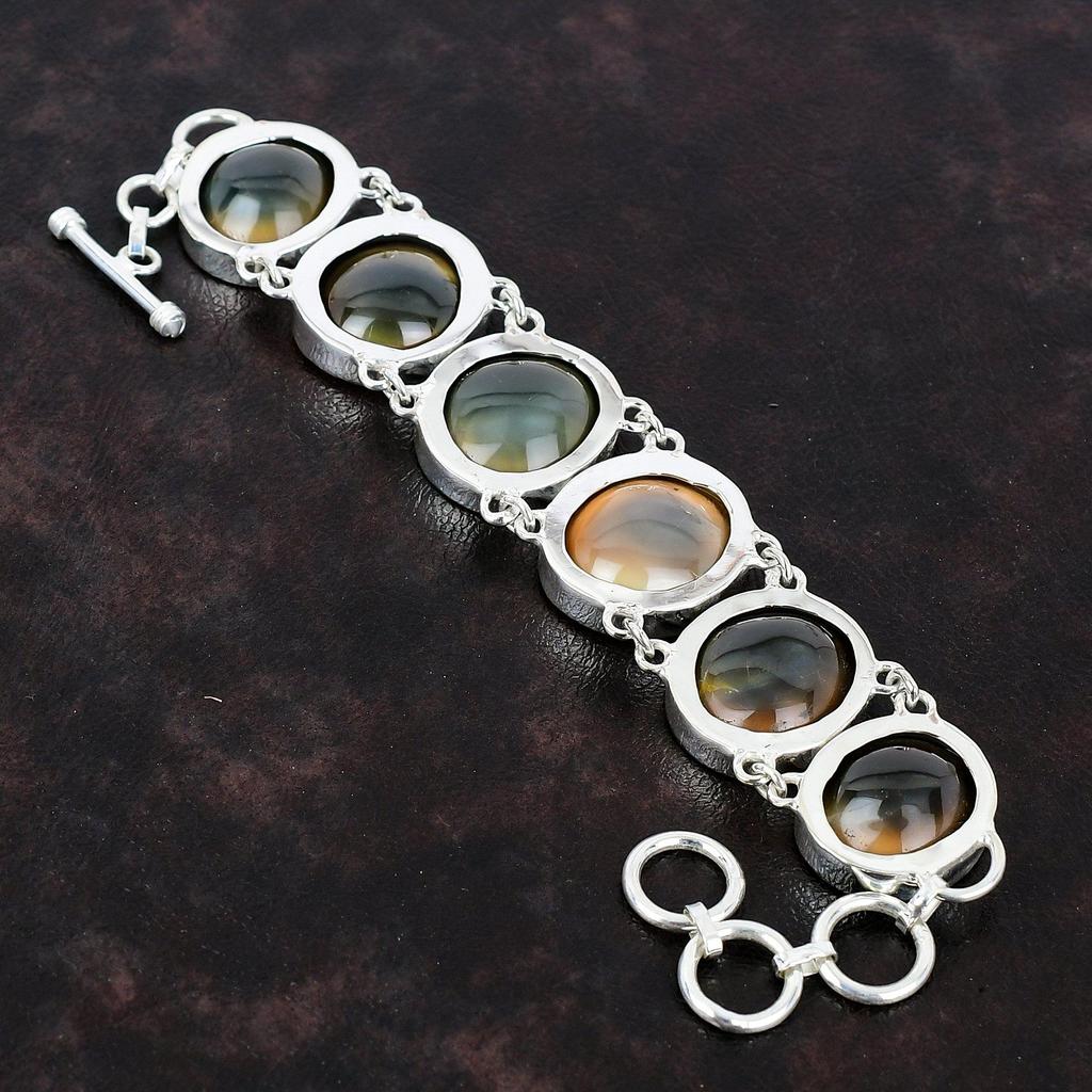 Браслет из ракушки глаза Шивы, браслет ручной работы из драгоценного камня, браслет из стерлингового серебра 925 пробы, регулируемый браслет-цепочка, серебряный ювелирный подарок для свадьбы