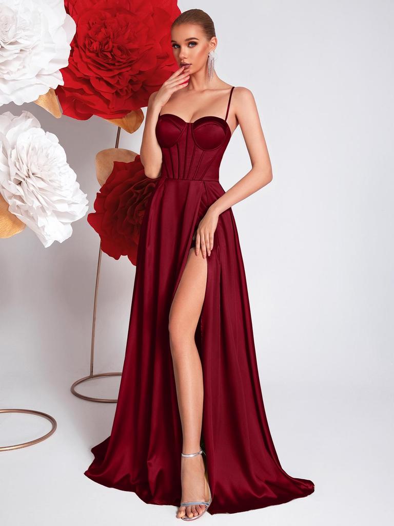 Европейское и американское атласное платье-слинг премиум-класса, стройнящее фигуру