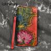 Vintage Floral Embossed Long Genuine Leather Women Clutch Wallets Purses Wallet Card Holder Ladies Clutch Bags
