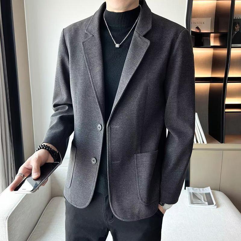 Men's Trendy Korean Wool Suit Jacket for Casual or Light Business Wear