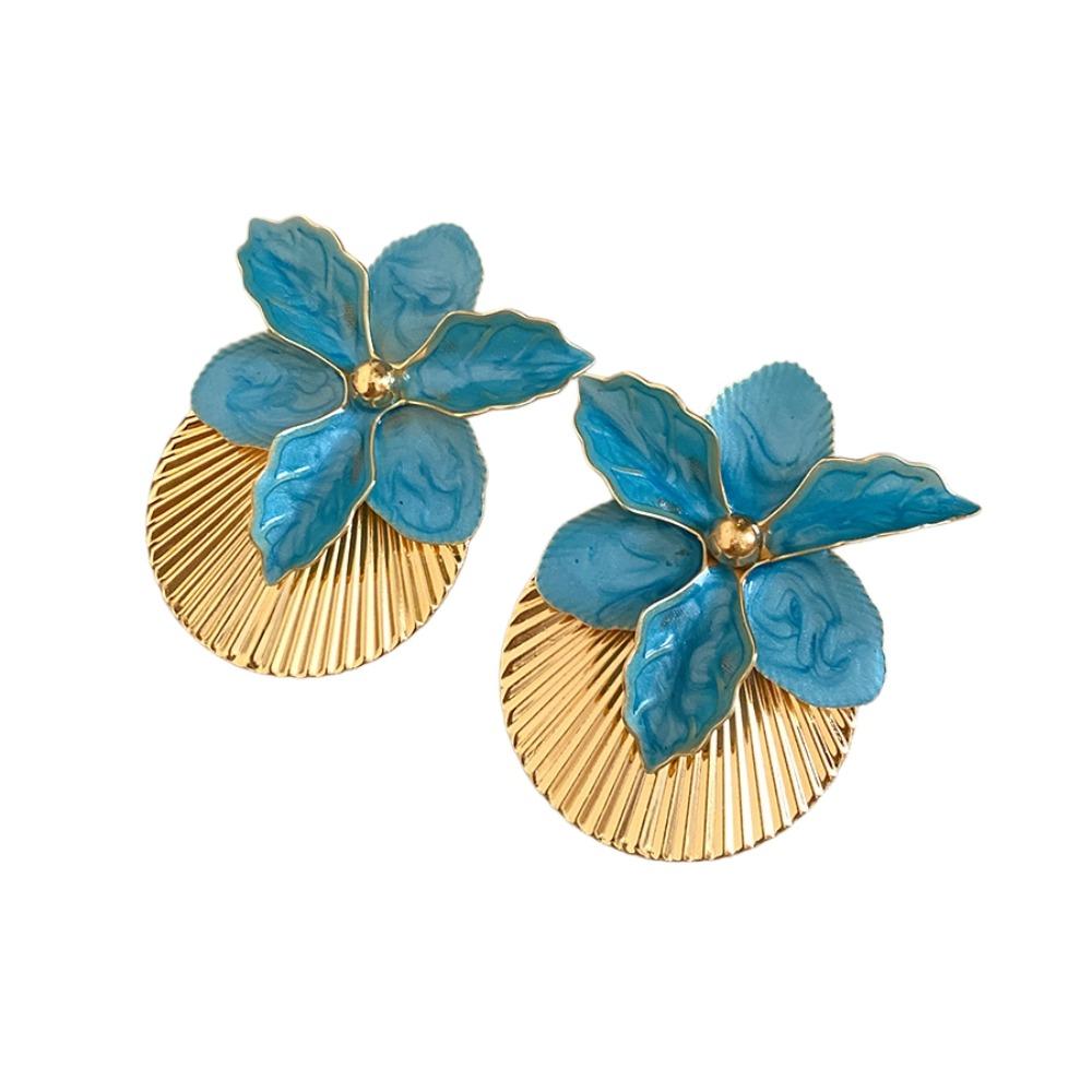 Oil Drip Floral Ear Studs Butterfly Orchid Ear Pendant Orchid Flower Shell Earrings Daily