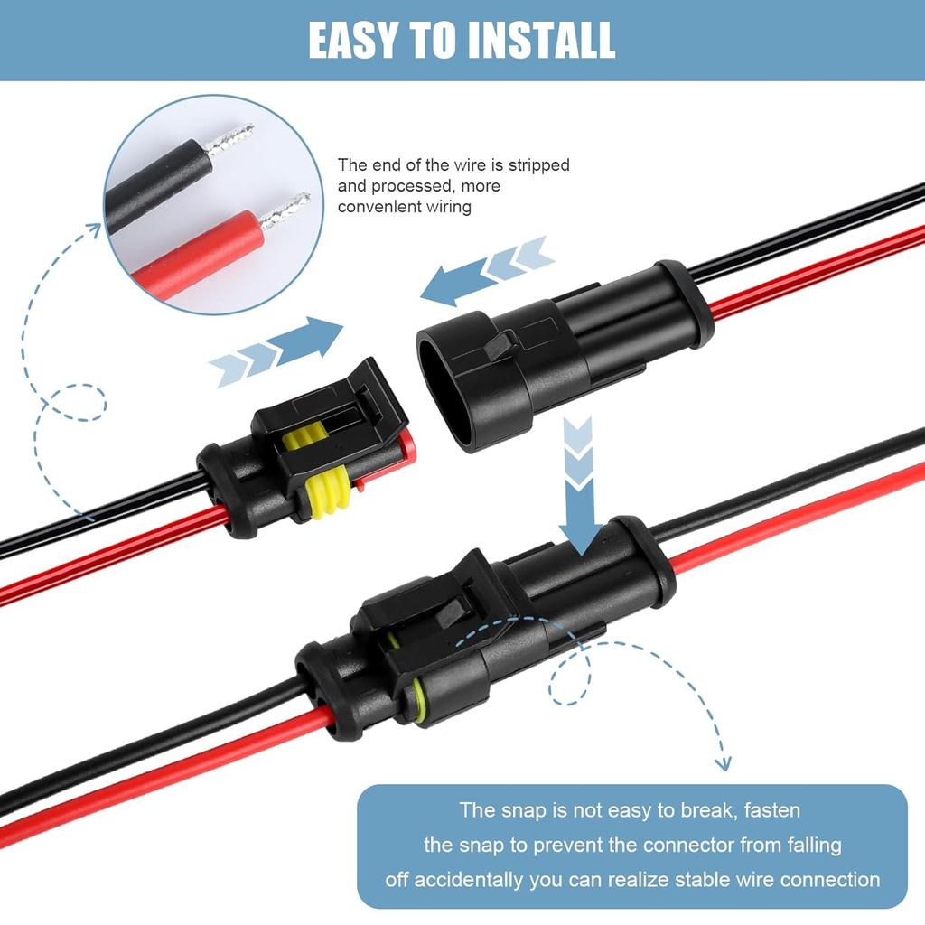 Водонепроницаемый 2-контактный разъем, 18AWG 10см штекерный и гнездовой разъем для проводов, подходит для автомобиля, грузовика, лодки и различных применений (5 шт.)