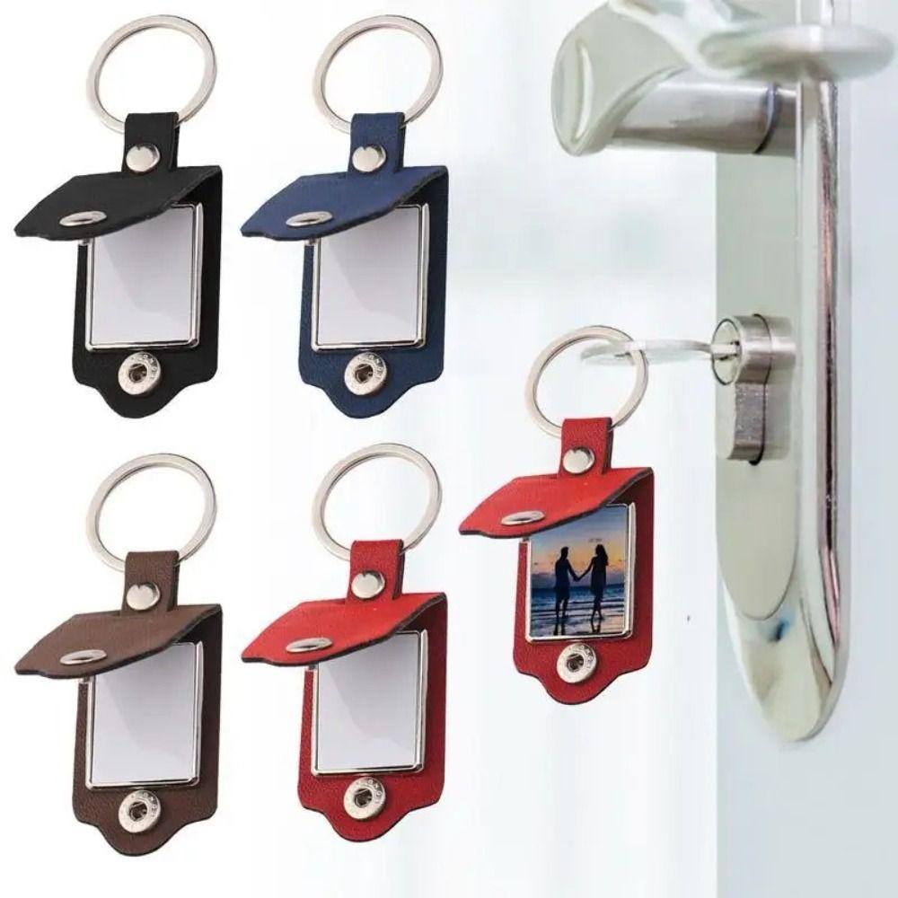 Photo Frame Key Chains PU Leather Car Key Ring Couples Friends Gifts Photo Keyring Men