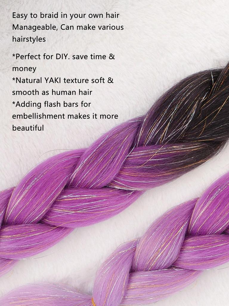 24inch Synthetic Braiding Hair Mix Tinsel Glitter Tricolor Synthetic Hair Extensions Jumbo Braids 1pc