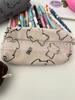 Soft Cotton Bear Print Velvet Canvas Pencil Case Korean Style Large Capacity Stationery Box Pencil Bag Brown