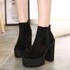 Fashion Black Ankle Boots For Women Thick Heels Spring Autumn Flock Platform Shoes High Heels Black