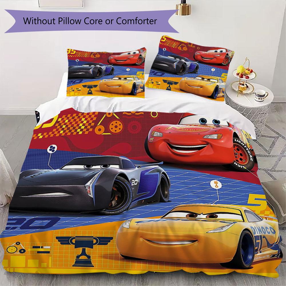 Lightning McQueen Cartoon Prints bedding, duvet cover and pillowcases, birthday gift (1 duvet cover + 2 pillowcases, pillow insert not included)JM009