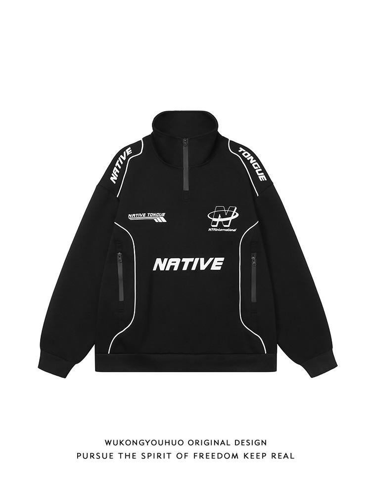 Унисекс ретро-толстовка на молнии с воротником-стойкой - Модная куртка для мотоцикла на весну/осень