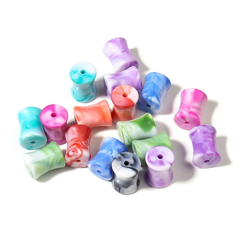 20Pcs Irregular Resin Beads Colored Ink Painting Flat Round Oval Large Hole Beads For DIY Craft Bracelet Jewelry Gift Wholesale