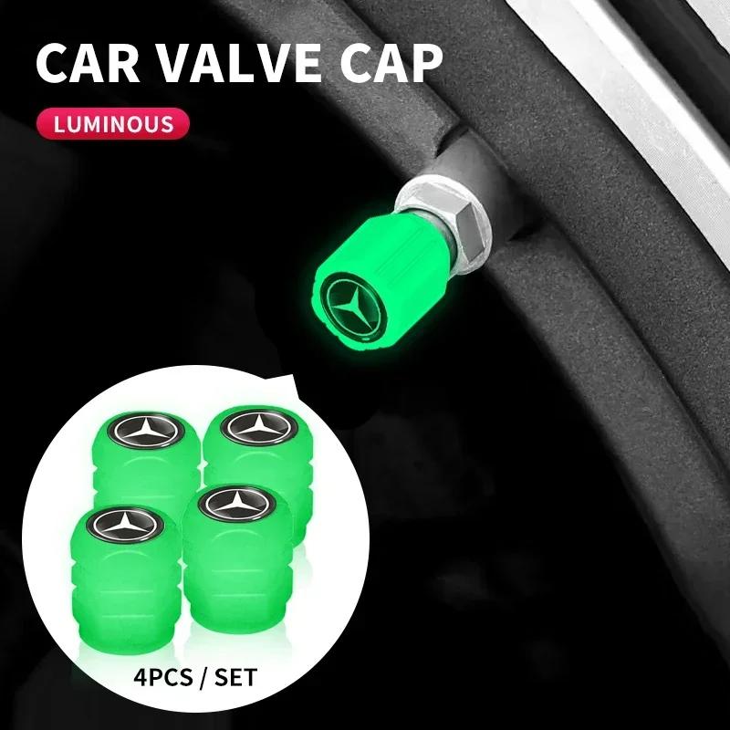 AABIC1 4pcs Car Luminous Tire Valve Cap Wheel Nozzle Night Glowing Caps For Mercedes Benz AMG A B C E S class GLA GLC CLA GLK GLE