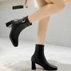 Горячие продажи однотонные универсальные зимние женские ботильоны с квадратным носком на молнии женские элегантные короткие сапоги на толстом высоком каблуке