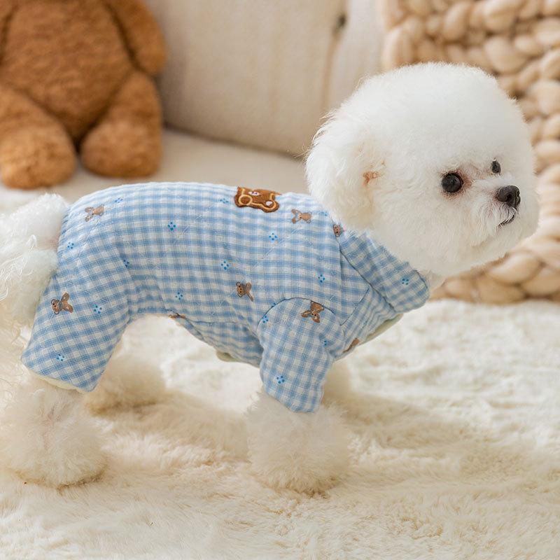 Осень и Зима Собака Милый Корейская Версия Мультяшный Клетчатый Медведь Полный Принт Четырехлапое Хлопковое Пальто Кошка Тедди Одежда для Питомцев