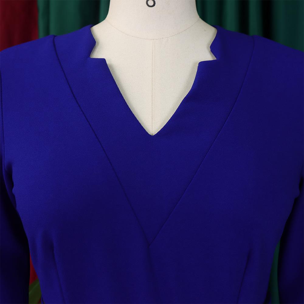 YYFS Women's Fashion Spring Fall Solid Color Print 3/4 Sleeves V-Neck High Waist Casual Dresses