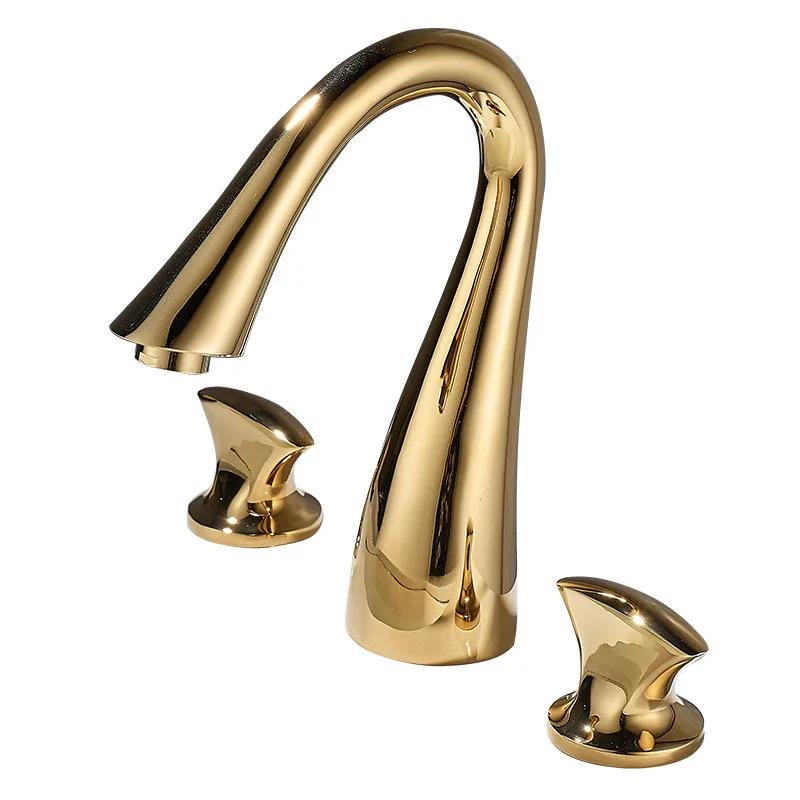 Gold Basin Faucets Total Brass Black Bathroom Faucet Sink Faucets 3 Holes Hot And Cold Waterfall Faucet Water Tap