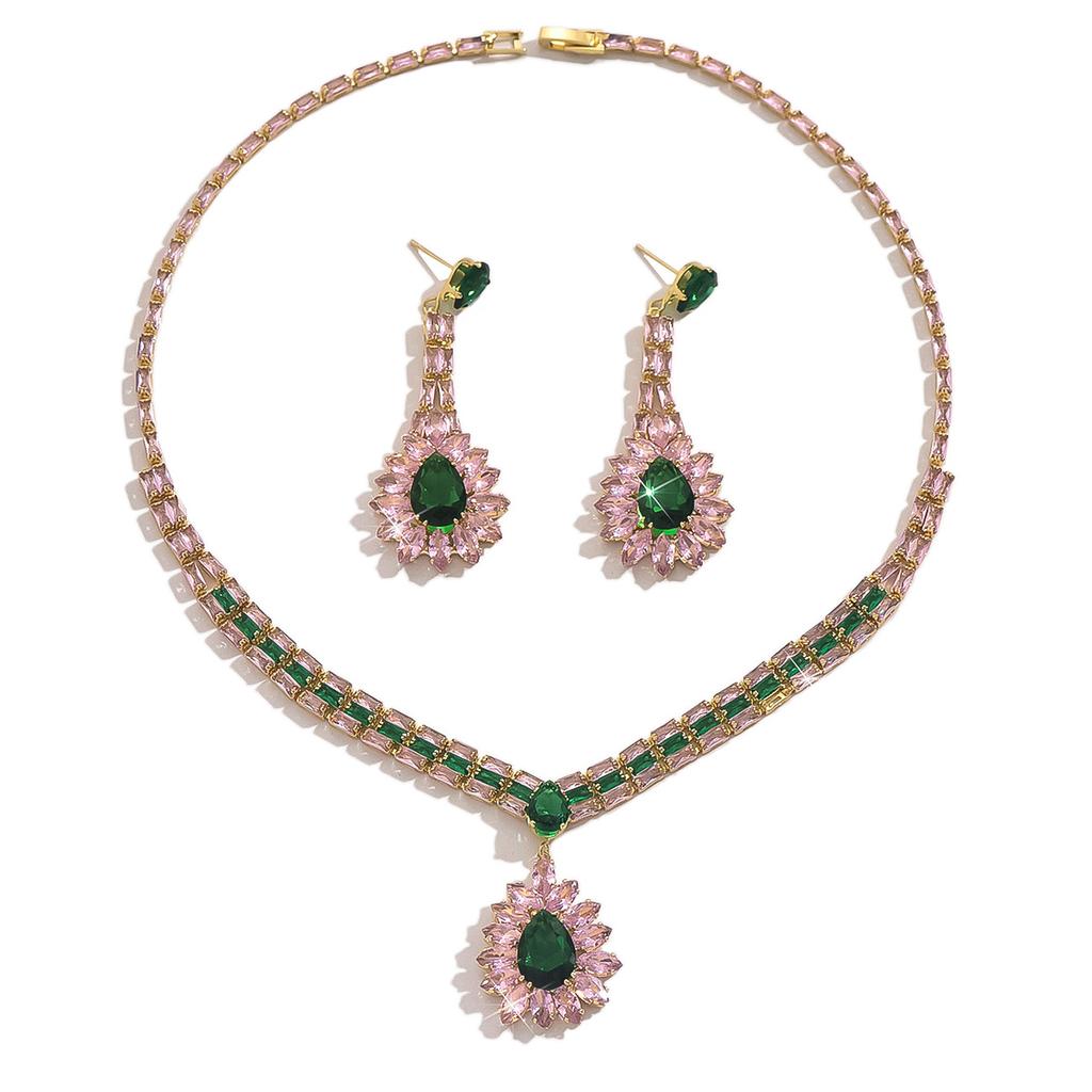 3 предмета Женский модный цирконовый набор: ожерелье-капля воды, серьги. Высококачественный. Свадебная вечеринка, фестиваль, подарок. 8559