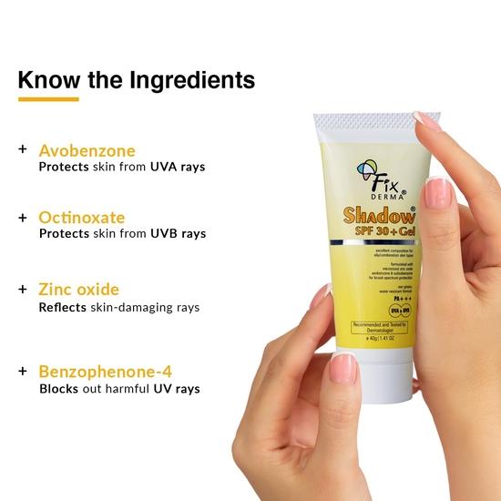 FIXDERMA Shadow Sunscreen Spf 30+ Pa+++ Gel|Солнцезащитный крем для жирной кожи, тела и лица|Женщины и мужчины|Нежирный и водостойкий-40 г