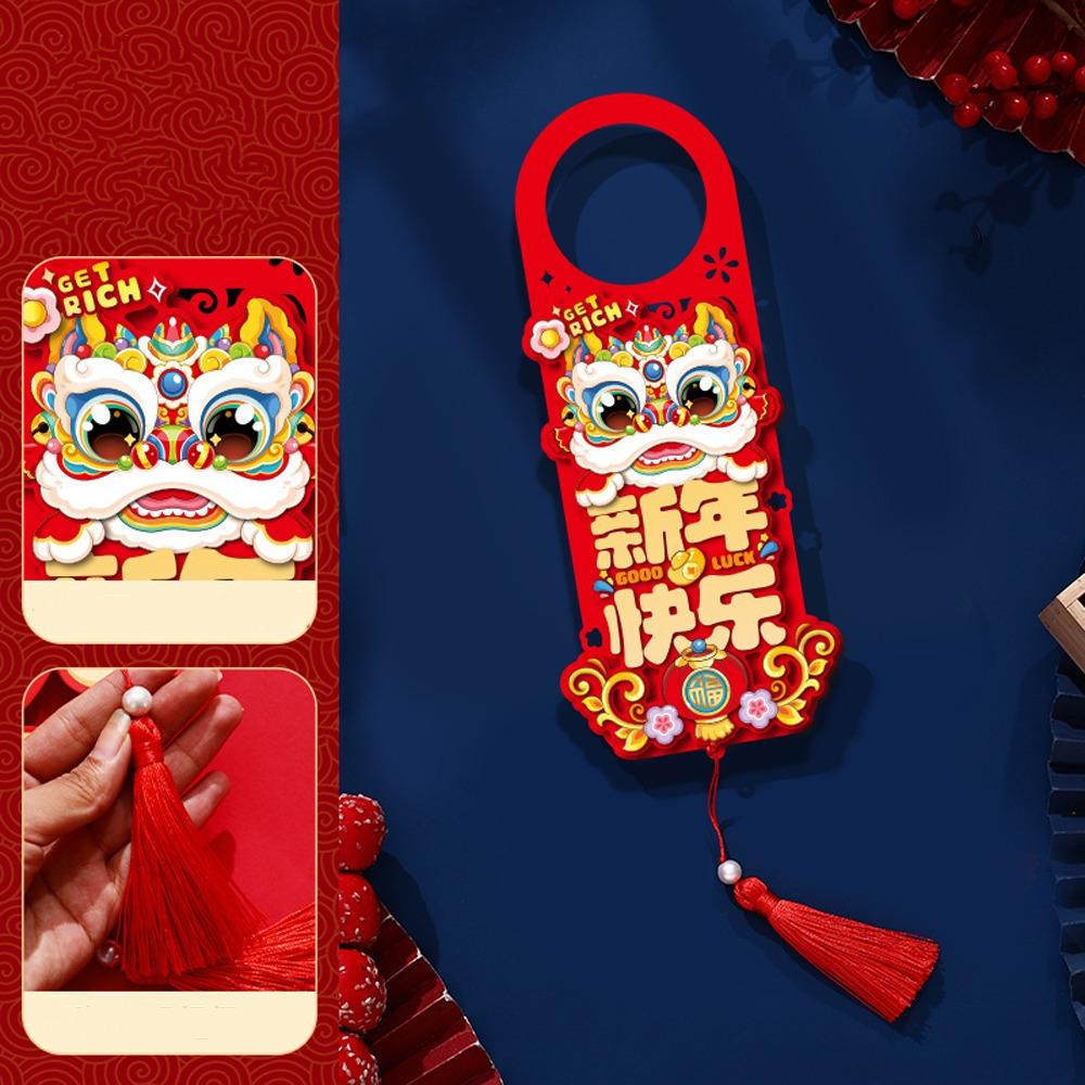 Chinese Style Horse Year Doorknob Pendant with Tassel Blessing Words 2026 New Year Lucky Pendant Cartoon Non-woven