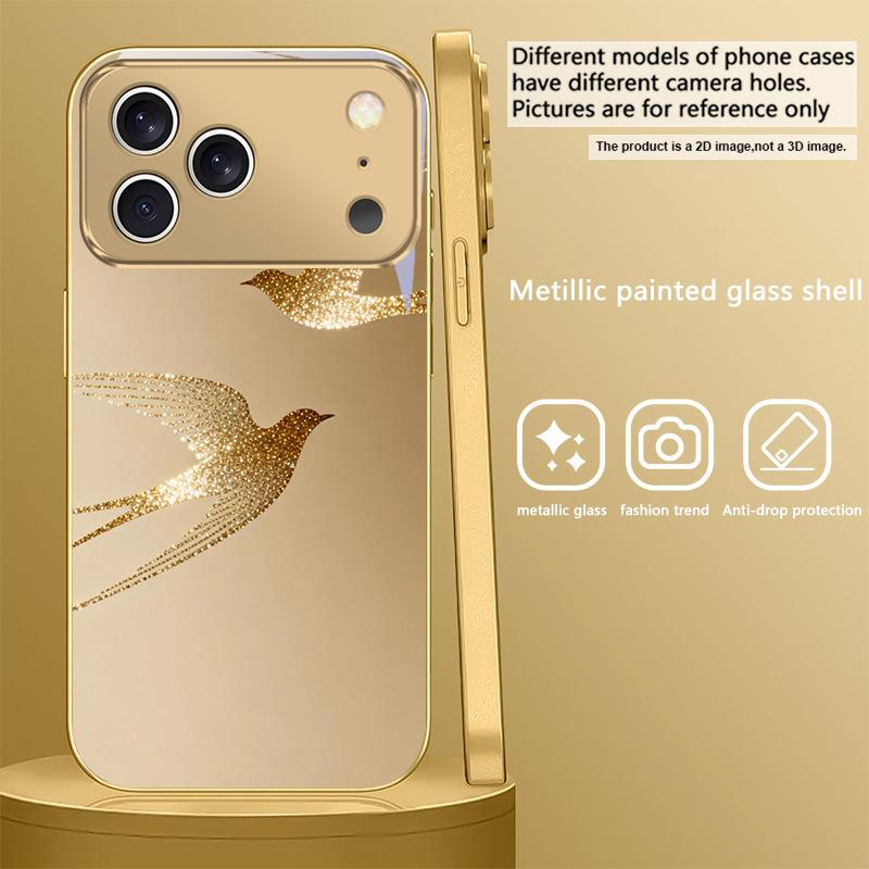 Золотая летящая птица Для IPhone 17 Pro Max 16 17 Pro 15 Pro 14 13 Plus 12 Mini 11 Pro Max XR 16E 17 Air Золотой стеклянный чехол для телефона