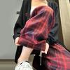 Red Plaid Pants and Velvet Padded Straight Pants Women's Autumn and Winter High Waist Drawstring Pants Loose Informal Wide-leg Pants