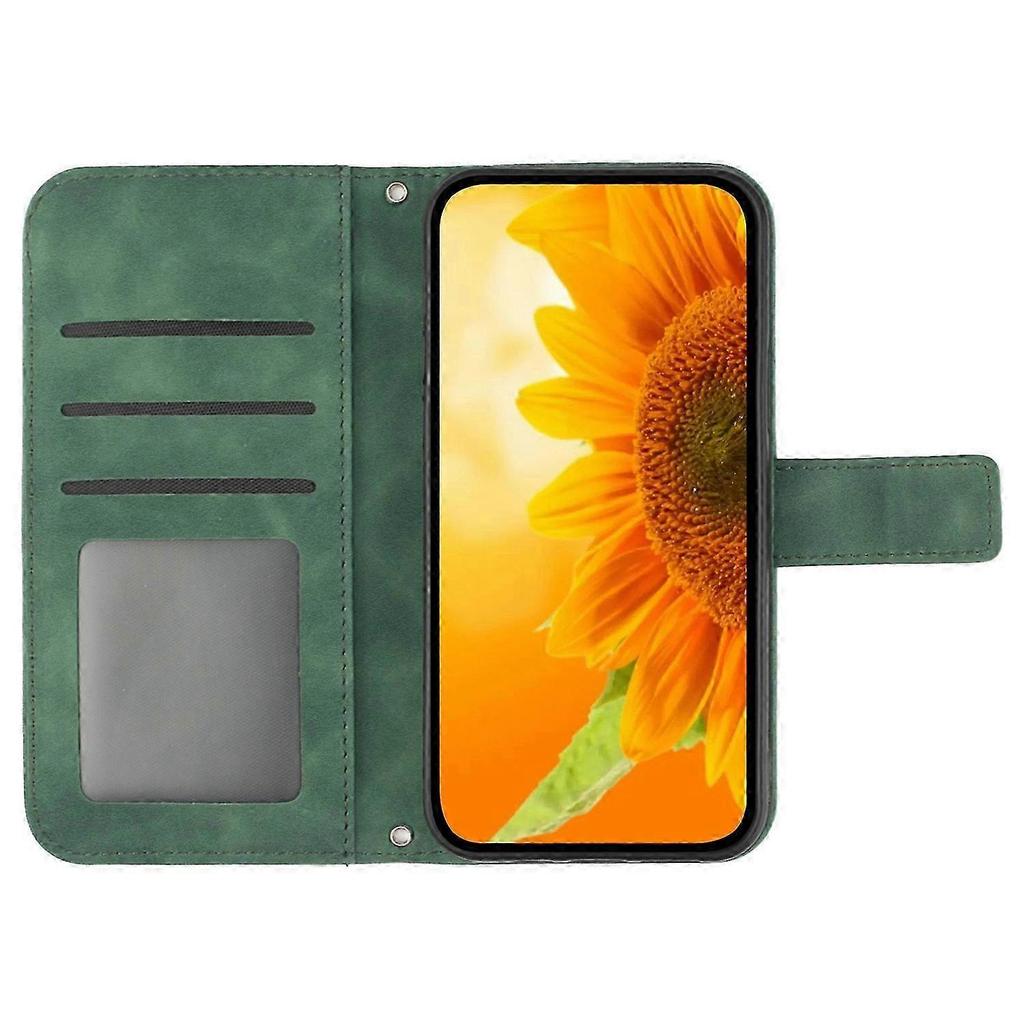 Leather Wallet Phone Cover with Sunflower Imprint for a Certain Brand's A5 Pro 5G - Red with Wrist Strap