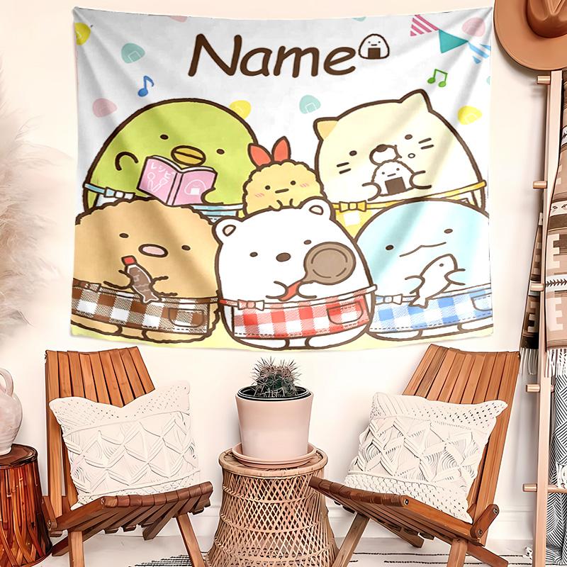 Personalized Sumikko Gurashi Background Tapestry,Custom Name Birthday Party,Multifunctional Wall Decoration for Home Decor,Various Occasions