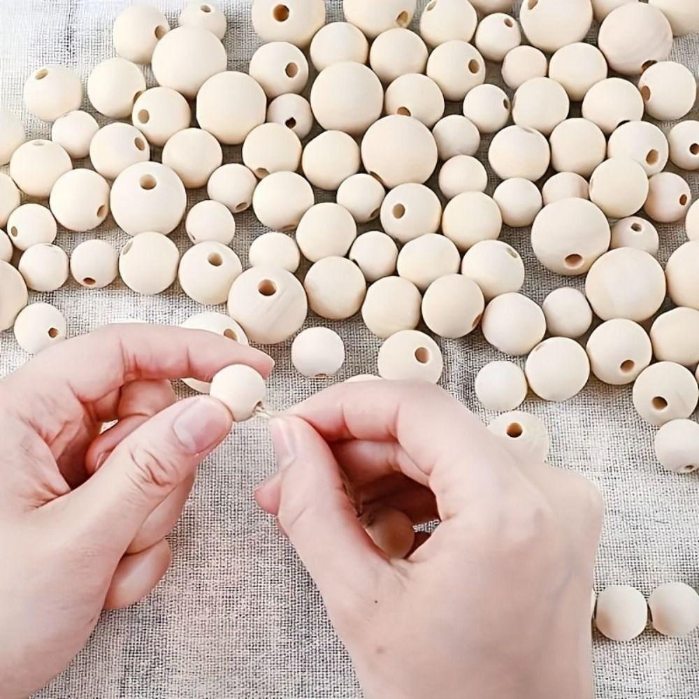 300Pcs 6-14mm Wooden Beads Stainable Natural Round Beads  DIY Jewelry Making, Bracelets