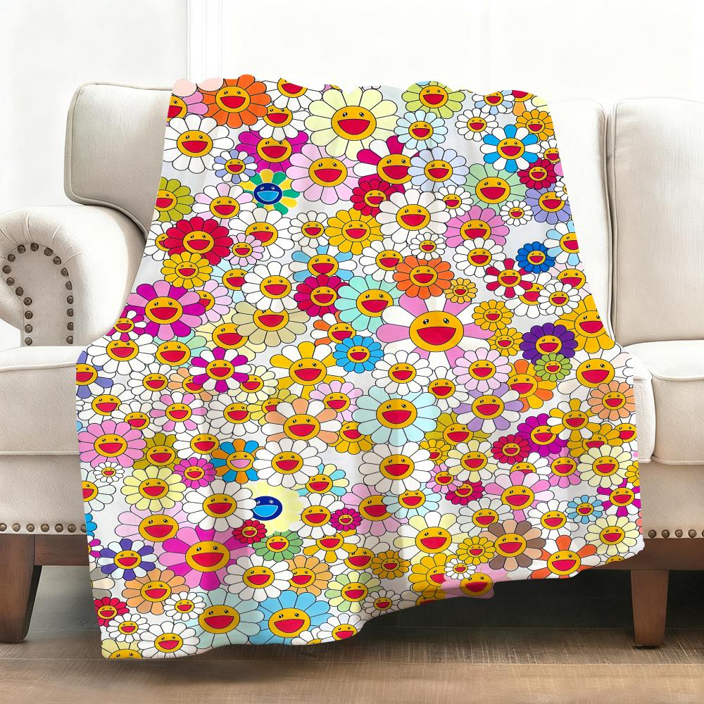 Flower T-Takashi Murakami Throw Soft Flannel Blanket Warm Knee Skin-Friendly Throw for Sofa Office Bed Traveling Winter Oversize