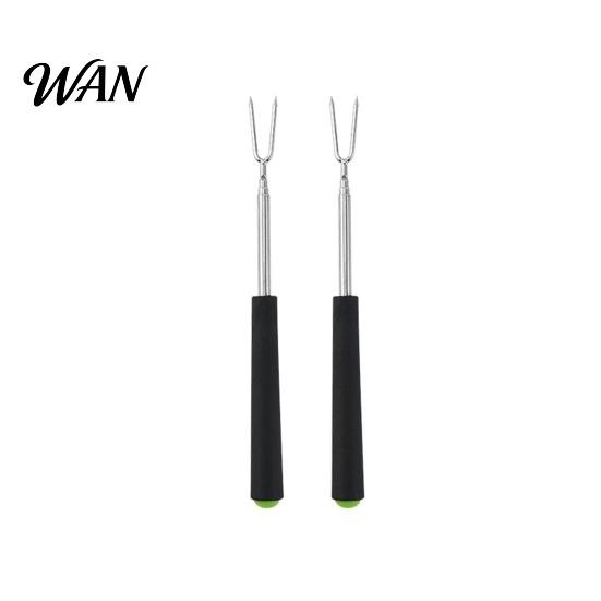Food-grade Stainless Steel Fork 2Pcs Retractable BBQ with V-Shaped Prongs Non-Slip Handle Rust-resistant Grilling Portable Outdoor Cooking Tool