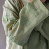 Johnature Женские винтажные рубашки высокого качества, топы, жаккардовые, зеленые, с отложным воротником, с длинным рукавом, блузки на пуговицах